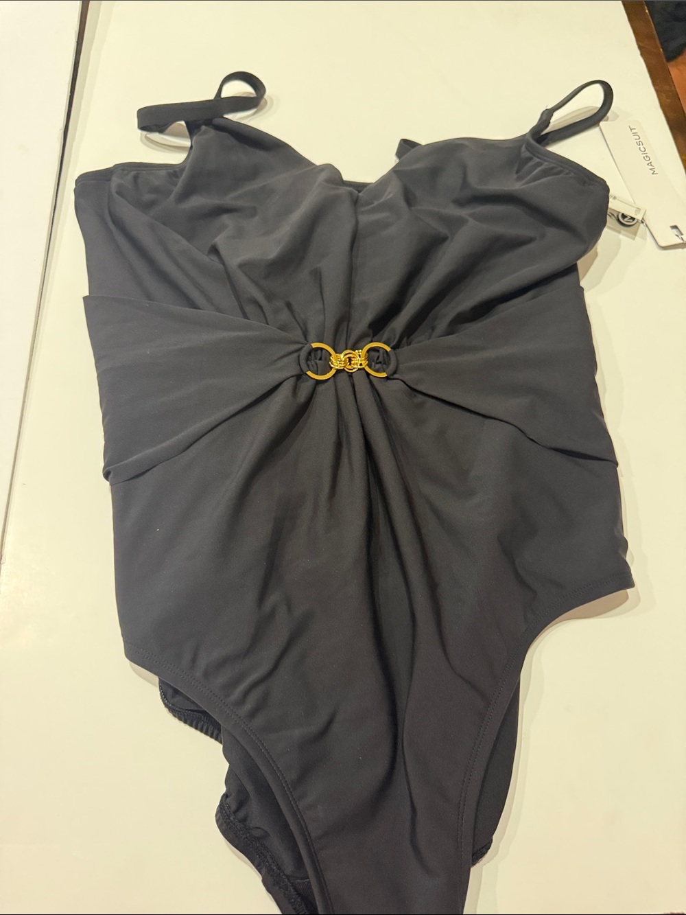 Magicsuit Women’s One-Piece Swimsuit in Black with Gold Detail, Size 14